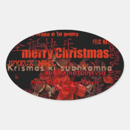 World Christmas Feliz Navidad Personalisiert Stick Ovaler Aufkleber