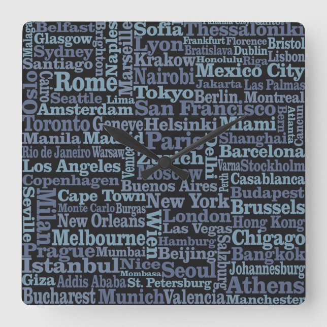 World Cities wall Clocks Quadratische Wanduhr (Vorderseite)