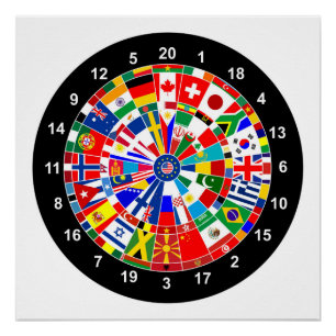 World Country Flag Darts Board game Travls Bulls Poster