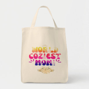 World Coziest Mama - Farbenfrohe Floral Retro Typo Tragetasche