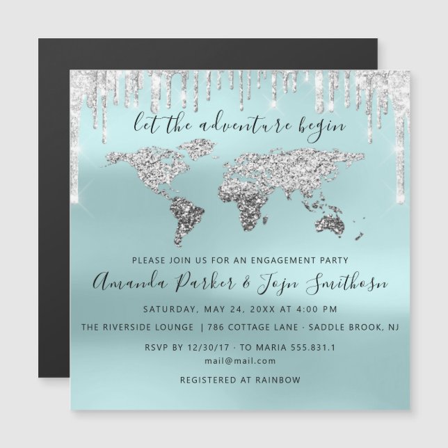 World Destination Map Globe Bridal Wedding Magneteinladung (Vorne/Hinten)