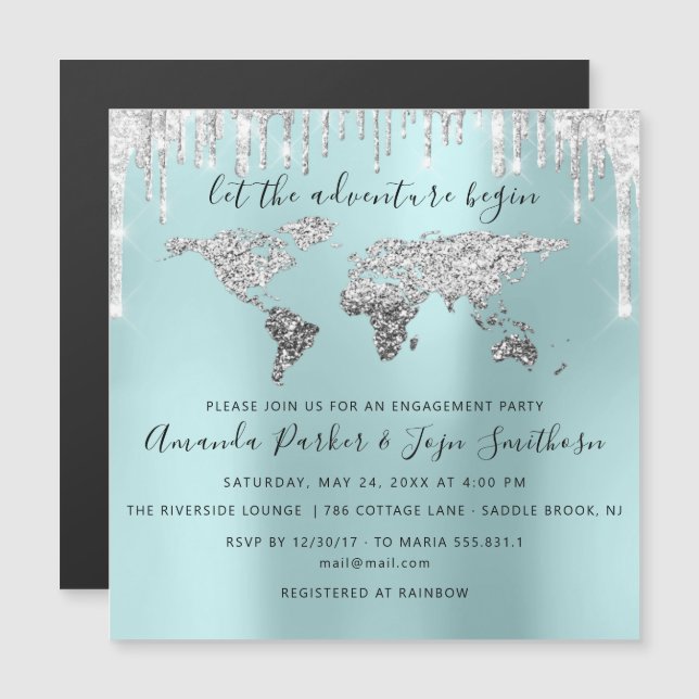 World Destination Map Globe Bridal Wedding Magneteinladung (Vorne/Hinten)