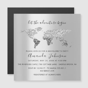 World Destination Map Graduate Bridal Wedding Gray Magneteinladung