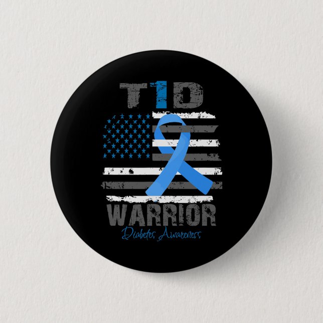 World Diabetes Awareness Blue Ribbon T1D Warrior T Button (Vorderseite)