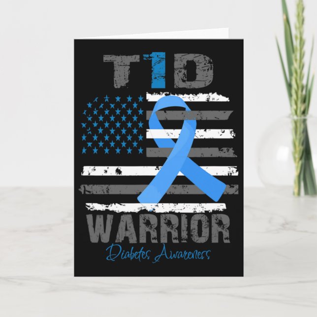 World Diabetes Awareness Blue Ribbon T1d Warrior T Karte (Vorderseite)