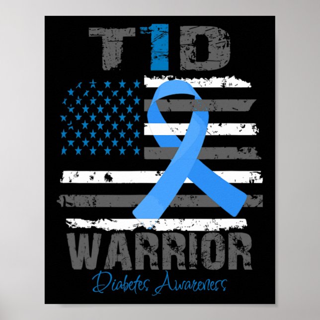 World Diabetes Awareness Blue Ribbon T1D Warrior T Poster (Vorne)