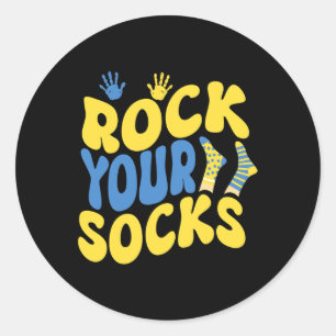 World Down Syndrom Day Rock Your Socks Groovy Runder Aufkleber