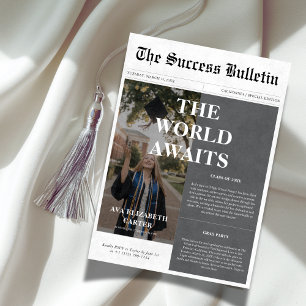 World erwartet Abschluss Success Newspaper Foto Einladung