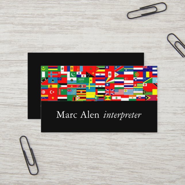 World Flags Dolmetscher Business Card Visitenkarte (Vorderseite/Rückseite Beispiel)