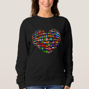 World Flags Earth Day Heart Shape Art Sweatshirt
