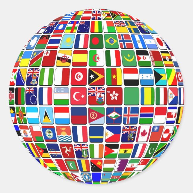 World Flags Globe, International, Runder Aufkleber (Vorderseite)