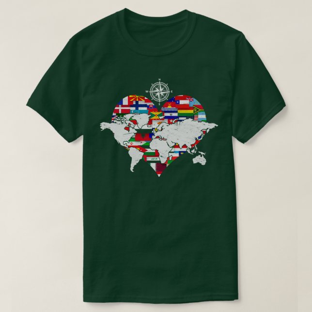 World Flags Herz International Traveller Cartogr T-Shirt (Design vorne)