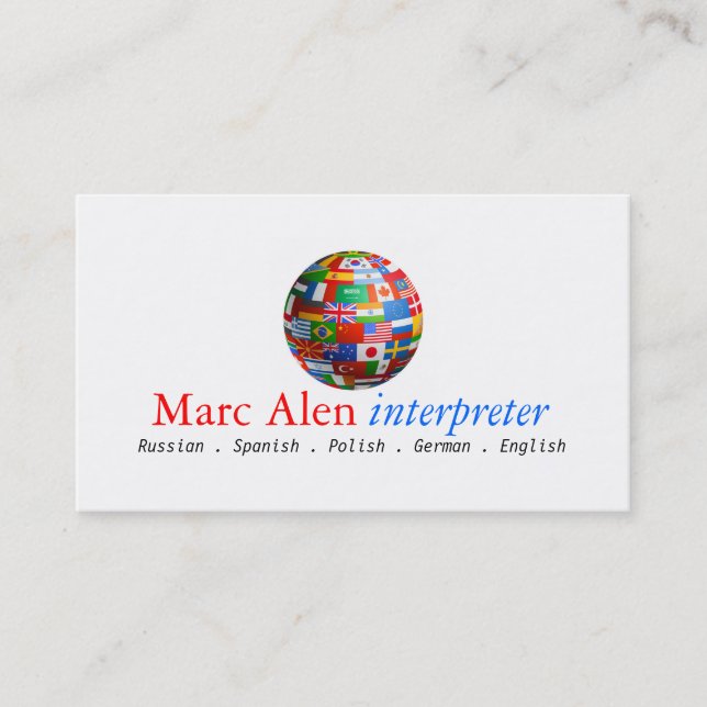 World Flags Interpret Translator Business Card Visitenkarte (Vorderseite)