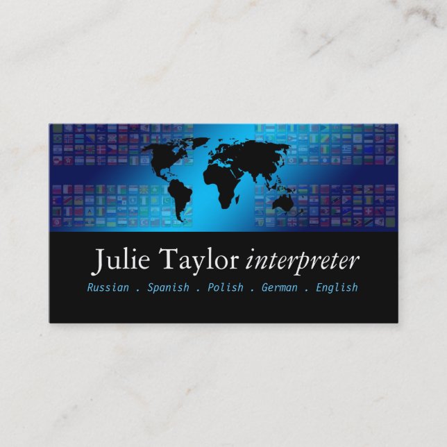 World Flags Interpret Translator Business Card Visitenkarte (Vorderseite)