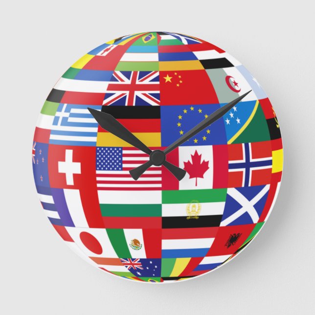 World flags round clock runde wanduhr (Vorderseite)