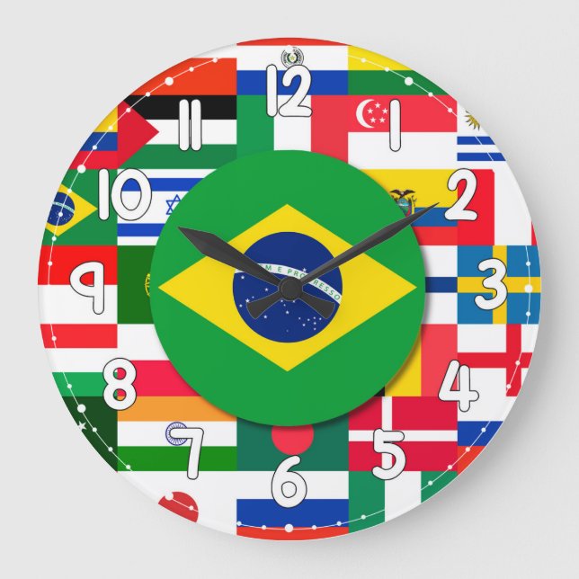 World Flags Wall Clock – International Decor Große Wanduhr (Vorderseite)