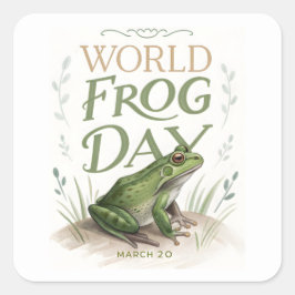 World Frog Day Watercolor Nature Art Quadratischer Aufkleber