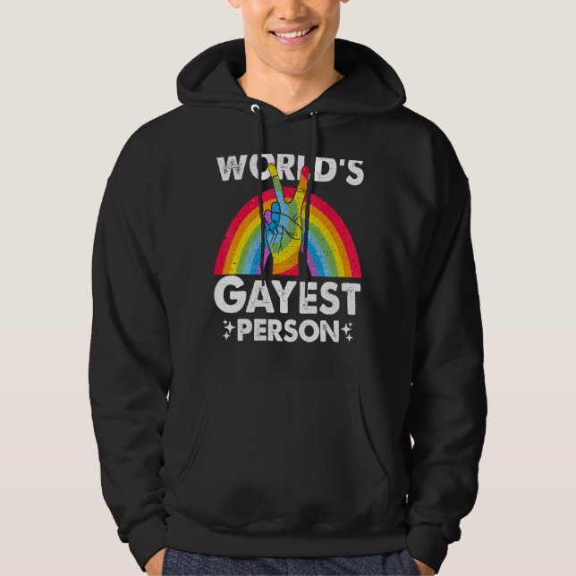 World Gayest Person Proud Gay Pride Month Rainbow Hoodie (Vorderseite)