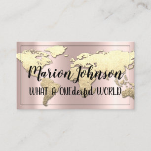 World Globe Map Reiseagentur Rose Ruhm Gold Visitenkarte