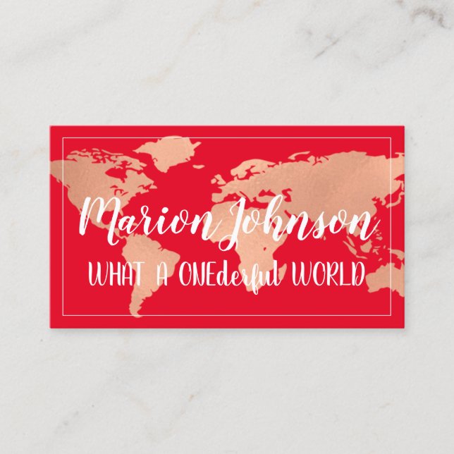 World Globe Map Reiseagentur Rose Ruhm Rot Visitenkarte (Vorderseite)