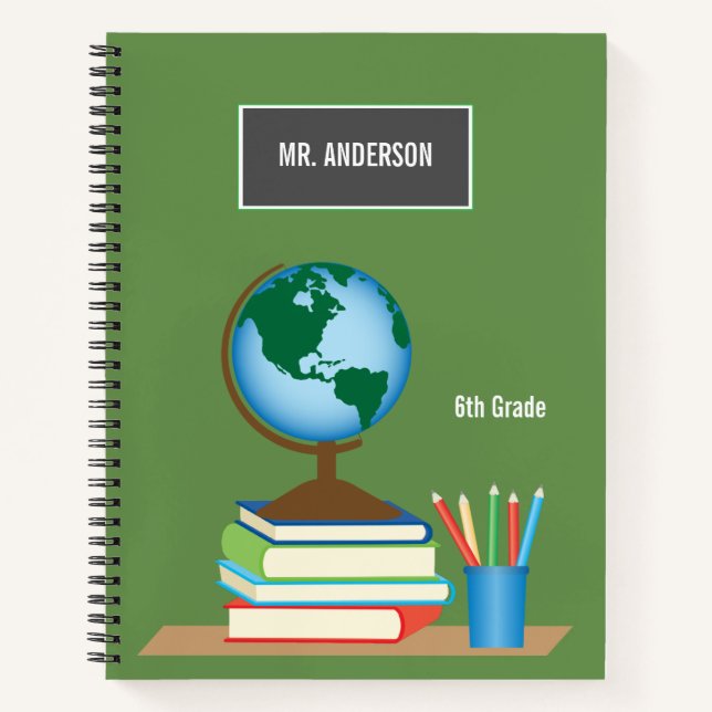 World Globe on Stack of Books Personalized Teacher Notizbuch (Vorderseite)