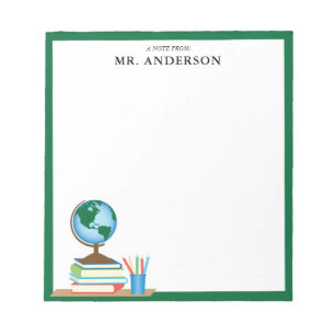 World Globe School Books Personalized Teacher Notizblock