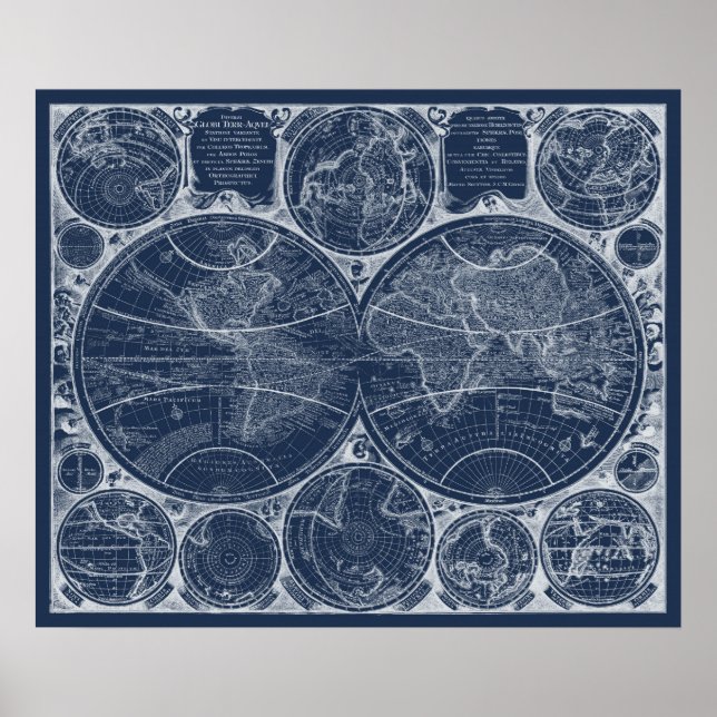 World Globes Blueprint Poster (Vorne)
