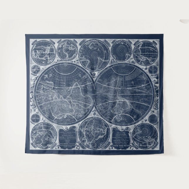 World Globes Blueprint Wandteppich (Vorderseite (Horizontal))