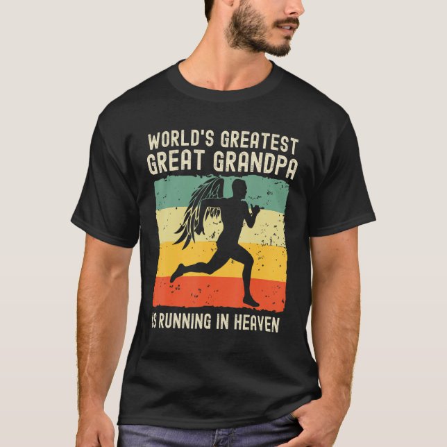 World Greatest Great Grandpa Running in Heaven Mem T-Shirt (Vorderseite)