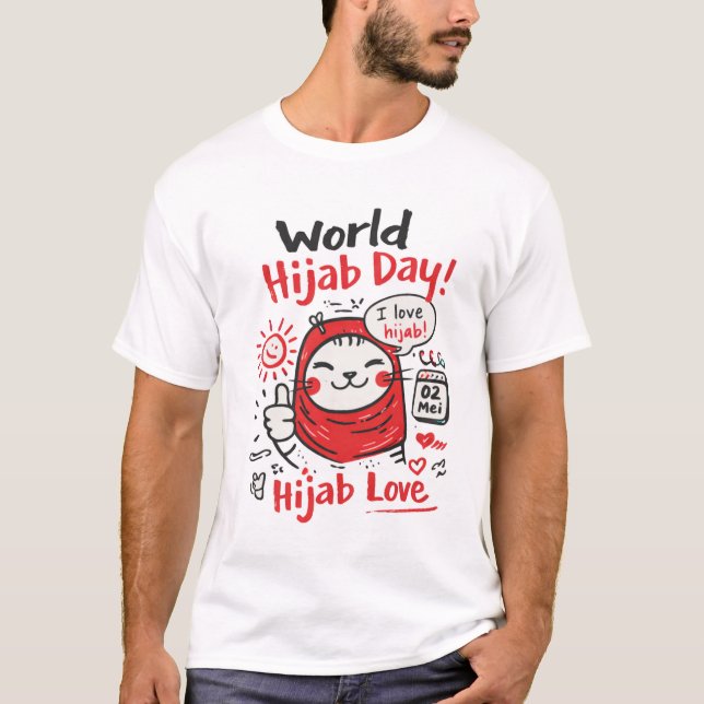 World Hijab Day Cat Doodle – Hijab Love Illustrati T-Shirt (Vorderseite)