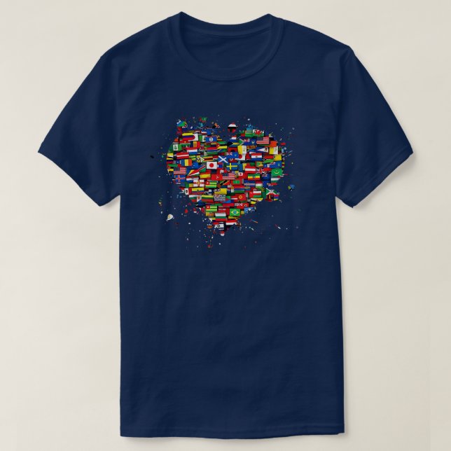 World International People Human Flags Herzzähler T-Shirt (Design vorne)