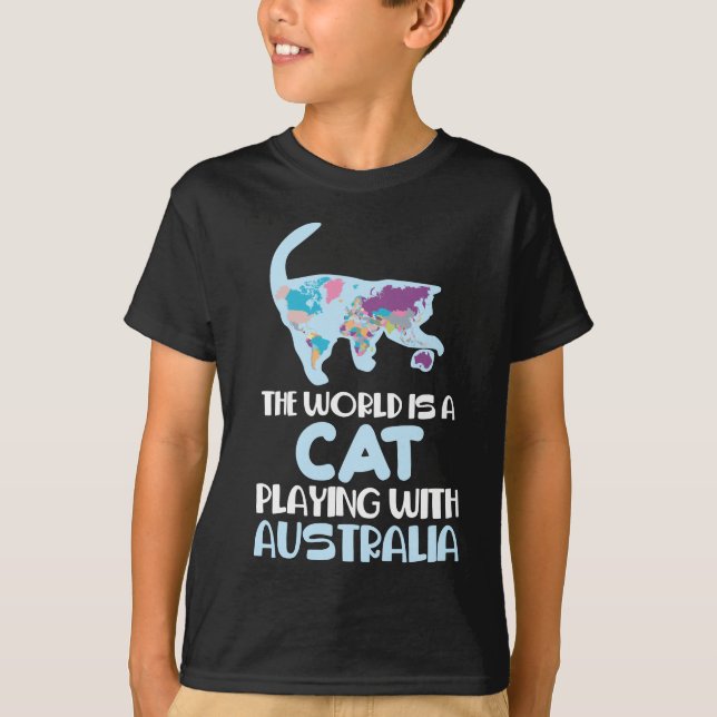 World ist eine Katze, die Australien spielt Reisen T-Shirt (Vorderseite)