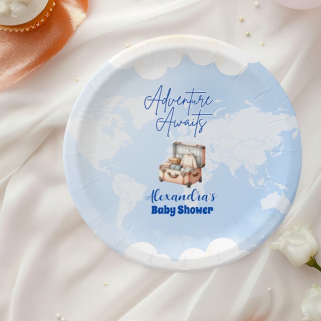 World Map Adventure erwartet Baby Shower Pappteller (Von Creator hochgeladen)