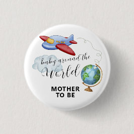 World Map Airplane Mother To Be Baby Shower Button