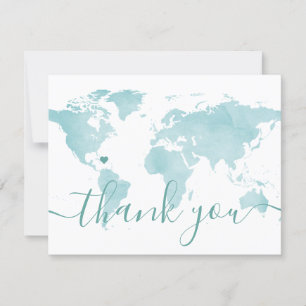 World Map Aqua Beach Wedding Destination Foto Dankeskarte