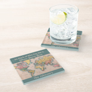 World Map Atlas Travel Lover's Glasuntersetzer