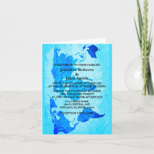 World Map Blue Abstrakt Bright Bright Colorful Wed Einladung
