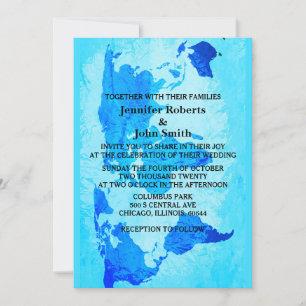 World Map Blue Abstrakte farbenfrohe Hochzeit Einladung