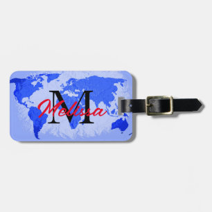 World Map Blue Monogram Traveller Individuelle Nam Gepäckanhänger