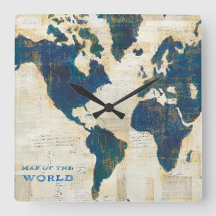 World Map Collage Quadratische Wanduhr