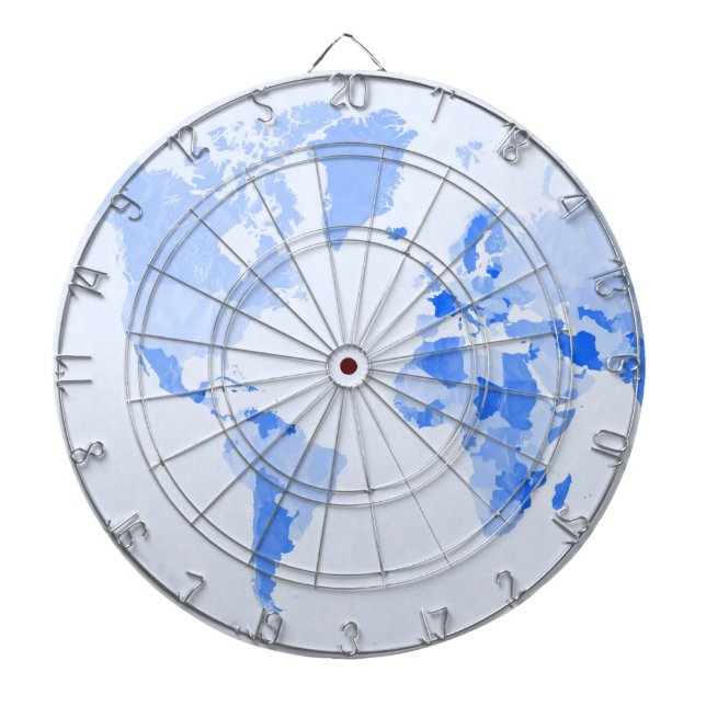 World Map Crumpled Pale Blue Dartscheibe (vorne)