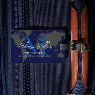 World Map Dark Blue Traveller Monogram Gepäckanhänger