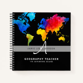World Map GEOGRAPHY TEACHER Monogram Journal Notizbuch