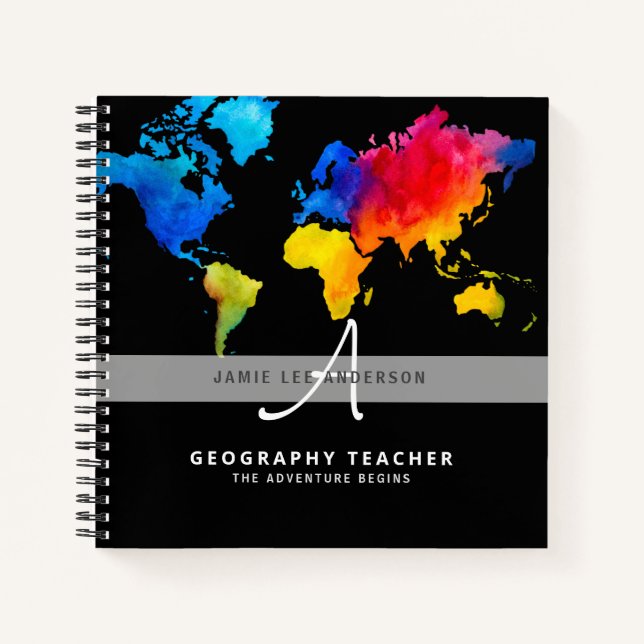 World Map GEOGRAPHY TEACHER Monogram Journal Notizbuch (Vorderseite)