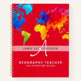 World Map GEOGRAPHY TEACHER Monogram Journal Notizbuch