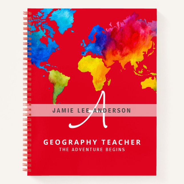 World Map GEOGRAPHY TEACHER Monogram Journal Notizbuch (Vorderseite)