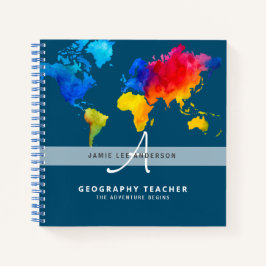 World Map GEOGRAPHY TEACHER Monogram Journal Notizbuch