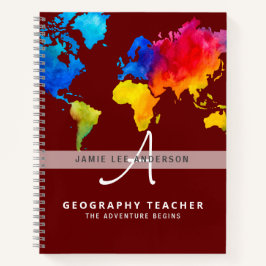 World Map GEOGRAPHY TEACHER Monogram Journal Notizbuch