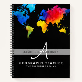 World Map GEOGRAPHY TEACHER Monogram Journal Notizbuch