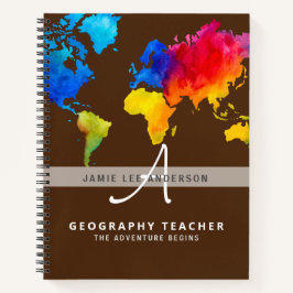 World Map GEOGRAPHY TEACHER Monogram Journal Notizbuch